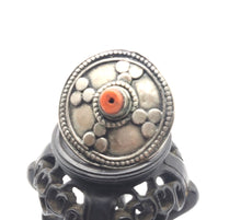 Load image into Gallery viewer, Antique Bawsani Yemen Silver Red Coral Ring size 7 Yemen tribal silver, tribal jewelry, Hand Crafted Silver, Yemen Jewelry, filigree Jewelry
