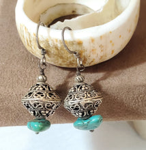 Load image into Gallery viewer, Antique Moroccan Turquoise Sterling Silver Teardrop Drop Earrings Ethnic Tribal
