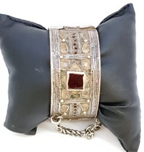 Load image into Gallery viewer, Antique Silver Moroccan Berber enamel glass Bracelet , ethnic tribal, tribal bracelets,Moroccan jewelry, ethnic jewelry, Tuareg bracelets
