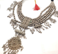 Load image into Gallery viewer, Antique Massive Yemenite silver Bedouin Lazim Kirdan necklace,1910s, Multistrand Necklace, Islamic Filigree, stacking layering.
