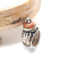 Load image into Gallery viewer, Antique Bawsani Yemen Silver Red Coral Ring size 7.5 Yemen tribal silver, tribal jewelry, Hand Crafted Silver, Yemen Jewelry
