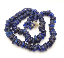 Load image into Gallery viewer, Rare Long Strands of Antique Dutch Donut Blue Annular Wound Glass Trade Beads, African Trade, 19th centuries, Trade Beads
