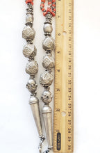 Load image into Gallery viewer, Antique Yemen Bawsani Coral Silver Necklace: Filigree Tribal Jewelry
