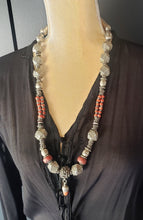 Load image into Gallery viewer, Antique Yemen Bawsani Coral Silver Necklace: Filigree Tribal Jewelry
