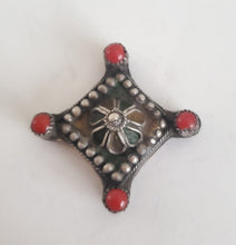 Load image into Gallery viewer, Antique Berber Silver Enamel Coral Pendant: Moroccan Amulet Jewelry
