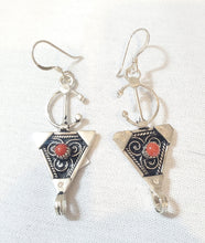 Load image into Gallery viewer, Moroccan Berber Sterling Silver Coral Dangle Earrings
