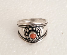 Load image into Gallery viewer, Moroccan Coral Berber Ring: Handmade Sterling Silver Ethnic Jewelry, Size 9.5
