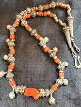 Load image into Gallery viewer, Antique Berber Coral Silver Bead Necklace: Rajasthan Tribal Jewelry
