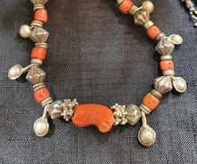 Load image into Gallery viewer, Antique Berber Coral Silver Bead Necklace: Rajasthan Tribal Jewelry
