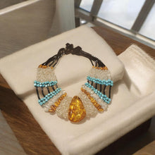 Load image into Gallery viewer, Vintage Baltic Amber &amp; Turquoise Necklace: Tribal Cabochon Jewelry
