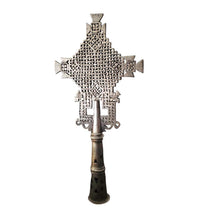 Load image into Gallery viewer, Ethiopian Orthodox Processional Cross: Handmade Nickel Coptic Decor
