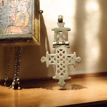 Load image into Gallery viewer, Antique Silver Ethiopian Coptic Cross Pendant: Handmade Tribal Jewelry
