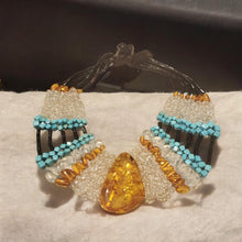 Load image into Gallery viewer, Vintage Baltic Amber &amp; Turquoise Necklace: Tribal Cabochon Jewelry
