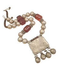 Load image into Gallery viewer, Antique Silver Amulet Necklace: Agate &amp; African Amber, 1910s Bedouin Tribal Jewelry
