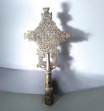 Load image into Gallery viewer, Ethiopian Orthodox Processional Cross: Handmade Nickel Coptic Decor
