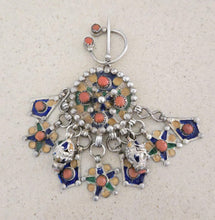 Load image into Gallery viewer, Antique Silver Enamel Coral Fibula: Algerian Berber Pendant
