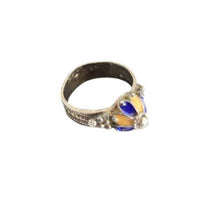 Load image into Gallery viewer, Berber Silver Enamel Talisman Ring: Moroccan Tribal Jewelry, Size 8.5
