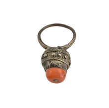 Load image into Gallery viewer, Antique Yemen Silver Coral Ring: Bawsani Tribal Jewelry, Size 7.5

