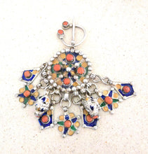 Load image into Gallery viewer, Antique Silver Enamel Coral Fibula: Algerian Berber Pendant
