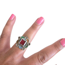 Load image into Gallery viewer, Vintage Berber Silver Enamel Talisman Ring: Moroccan Ethnic Jewelry
