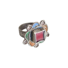 Load image into Gallery viewer, Vintage Berber Silver Enamel Talisman Ring: Moroccan Ethnic Jewelry

