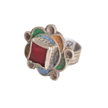 Load image into Gallery viewer, Vintage Berber Silver Enamel Talisman Ring: Moroccan Ethnic Jewelry

