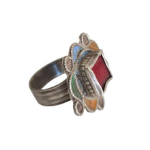 Load image into Gallery viewer, Vintage Berber Silver Enamel Talisman Ring: Moroccan Ethnic Jewelry
