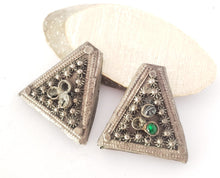 Load image into Gallery viewer, Beautiful vintage Pair of Silver Cones from Yemen circa 1910s,vintage Cones tribal jewelry,Jewish Silver, Yemen filigree, Badyhe Pendant,
