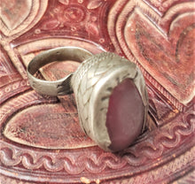 Load image into Gallery viewer, antique Tuareg elevated red Stone silver ring size 7 tribal jewelry Hand Crafted ,Silver,Ethnic Jewelry,Tribal Jewelry
