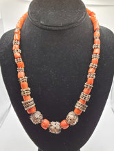 Load image into Gallery viewer, Antique Silver Bawsani filigree coral beads Necklace form Yemen tribal jewelry, filigree beads,yemene jwellery
