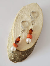 Load image into Gallery viewer, Yemen silver coral natural amber Earrings , yemeni jewelry,old coral,danglin Earrings, coral Earrings

