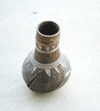 Load image into Gallery viewer, Antique Ethiopian Tribal Hand carved Wood Milk Samburu Black Wood silver Milk Jug African Decor, ,Art Décor,Home Décor, religious art
