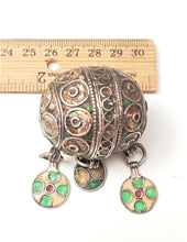 Load image into Gallery viewer, Antique Moroccan Enameled Silver Ball Pendent with Enameled/PendantHand Crafted Silver,Pendants Necklace,Ethnic Jewelry,Tribal Jewelry
