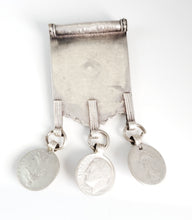 Load image into Gallery viewer, Antique Berber Silver enamel HIRZ cabochon Amulet Pendant coins ,silver 925, Moroccan Amulet ,Berber Jewelry,TIZNIT Jewelry,
