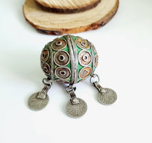 Load image into Gallery viewer, Antique Moroccan Enameled Silver Ball Pendent with Coin Pendants,Hand Crafted Silver,Pendants Necklace,Ethnic Jewelry,Tribal Jewelry
