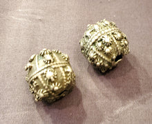 Load image into Gallery viewer, 2 Old silver star burst granulation hallmarked Globe bead from Yemen circa 1930s,Bedouin tribal ,Hand Crafted Silver,Ethnic Jewelry

