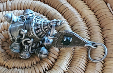 Load image into Gallery viewer, antique Moroccan chased box pendant silver dangles and red in green glass cabochon Amulet ,Berber Jewelry,African Jewelry,Charm Pendant,
