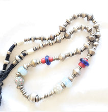 Load image into Gallery viewer, Antique Ethiopian Silver Heishi and Glass Beads necklace,Beads Hand Crafted Glass, Ethiopian Trade,Silver Beads ,Venetian Trade Necklace
