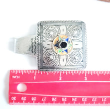 Load image into Gallery viewer, Antique Moroccan Silver Enamel and Glass cabochon Berber Pendant, Berber Amulet,Berber Jewelry,African Jewelry,Charm Pendant,
