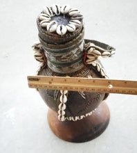 Load image into Gallery viewer, Antique Ethiopian Tribal Hand carved Wood Milk Samburu Black Wood Shells Milk Jug African Decor, ,Art Décor,Home Décor, religious art
