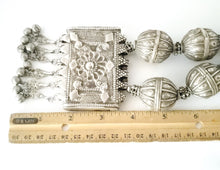 Load image into Gallery viewer, large silver Antique Bedouin filigree silver dangles pendant necklace with old Yemeni hallmarked beads ,circa 1920s ethnic tribal,
