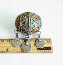 Load image into Gallery viewer, Antique Moroccan Enameled Silver Ball Pendent with Coin Pendants,Hand Crafted Silver,Pendants Necklace,Ethnic Jewelry,Tribal Jewelry
