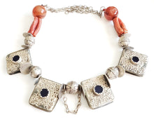 Load image into Gallery viewer, Antique Moroccan Berber natural red Coral Silver Pendants Necklace, Berber Necklaces,Ethnic Jewelry,Tribal Jewelry
