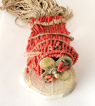 Load image into Gallery viewer, Antique Ethiopian tribal piece red white heart beads adornment ,trade beads, Ethiopian tribal
