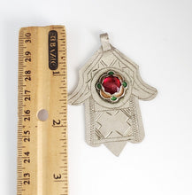 Load image into Gallery viewer, Moroccan Old Silver &amp; Enamel Hand of Fatima Hamsa Pendant Amulet,Berber Jewelry,African Jewelry,Moroccan Jewelry,Hand of Fatima Charm,
