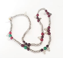 Load image into Gallery viewer, Old Saharawi small beads Cast Coin Silver with Clover Dangles Strand,Hand Crafted Silver,Ethnic Jewelry,Tribal Jewelry,
