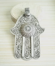 Load image into Gallery viewer, Moroccan Old Huge silver Hand of Fatima Hamsa Pendant Amulet,Berber Jewelry,African Jewelry,Moroccan Jewelry,Hand of Fatima Charm,
