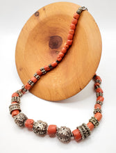 Load image into Gallery viewer, Antique Silver Bawsani filigree coral beads Necklace form Yemen tribal jewelry, filigree beads,yemene jwellery
