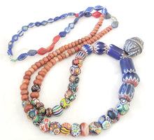 Load image into Gallery viewer, Antique Seven Layer Chevron Venetian Millefiori Kiffa Agate Strand Beads 1800's African Trade,venetian bead,Old Glass Beads
