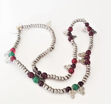 Load image into Gallery viewer, Old Saharawi small beads Cast Coin Silver with Clover Dangles Strand,Hand Crafted Silver,Ethnic Jewelry,Tribal Jewelry,
